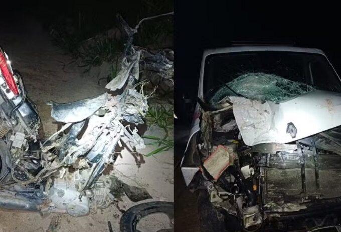 Batida entre motocicleta e ambulância deixa dois mortos