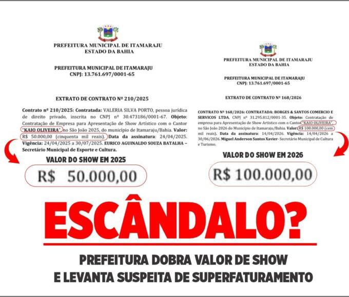 Itamaraju - Prefeitura dobra cachê de show e levanta suspeita de superfaturamento